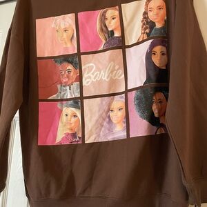 Barbie Hybrid Apparel Women's Squares Cozy Graphic Brown Sweatshirt Size Medium